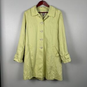 J. Jill Trench Jacket Green Womens Size Medium Linen Cotton Blend Lightweight